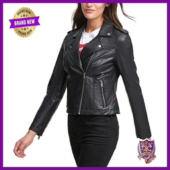 Faux Leather Moto Jacket - Classic Motorcycle Style - Regular & Plus Sizes - Picture 4 of 7